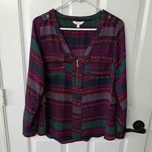 Zippered V Neck Blouse